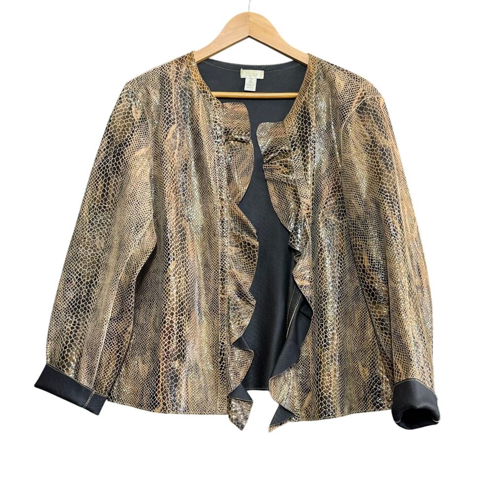 CHICO'S Size 2 Leather Kelsey Jacket Snakeskin‎ Edgy Y2K Statement Reversible